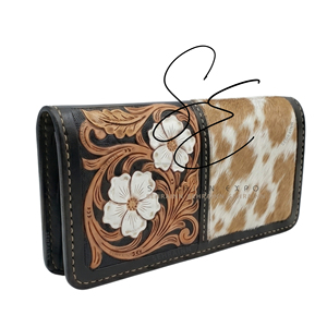 SEHRAINN Women Bohemian <b>Embossed</b> Genuine Leather Wallet Open Closure Slim Wallet Cowgirl <b>Card</b> Sleeve Long Clutch Wallet - Product Image 2