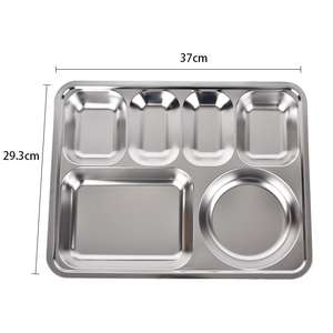 Plateau alimentaire rectangulaire en acier inoxydable personnalisable pour restaurant, plateau à dîner à 6 compartiments, plateaux pour cantine scolaire - Product Image 6
