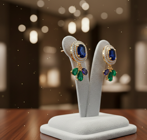 Boucles d'oreilles ovales bleues hydrogénées vertes pour mariage, en argent sterling 925 plaqué or 18 carats, idéales pour les fêtes, cadeau pour elle - Product Image 3