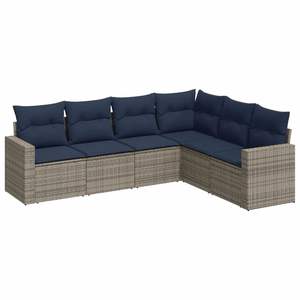 Juego de sofás de patio de ratán sintético gris de 6 piezas con cojines, sofás de jardín - Product Image 2