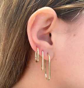 Custom 14K 18K <b>Solid</b> Gold Rectangle Round Lab Grown Diamond <b>Hoop</b> <b>Earring</b> Long Square Solitaire Minimalist Dainty Jewelry Huggies - Product Image 6