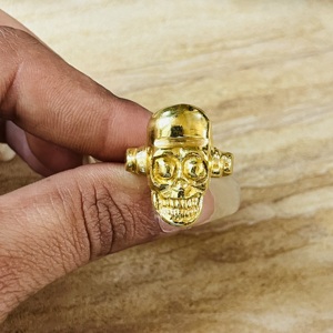 Dernier design : Bague Tête de Mort Gothique en Laiton pour Hommes, Plaqué Or 18 carats, Bijoux Hip Hop, Squelette, Punk, Motard - Vente en Gros/OEM/ODM - Product Image 3