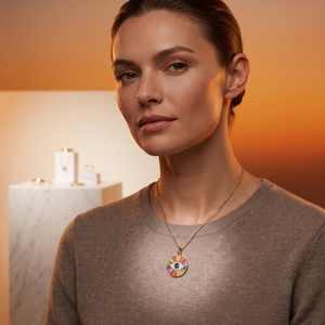<b>Rainbow</b> Evil Eye Pendant Necklace Rhodium Plated Brass Alloy Pave Setting <b>Lab</b> Created Cubic Zirconia Minimalist Unisex Jewelry - Product Image 2