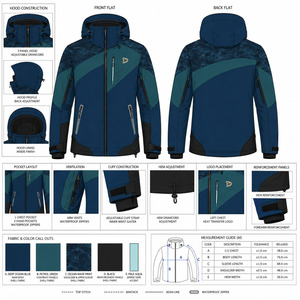 Men's Ski <b>Jacket</b> Black Red Color Blocked Hooded <b>Waterproof</b> 10,000mm for Power Stretch Synthetic -Tex Zipper Closure - Product Image 5