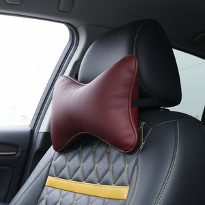 Almohada de Cuero de Lujo para el Cuello, Cojín de Asiento de Coche con Soporte de Espuma Viscoelástica, Rojo - Product Image 1