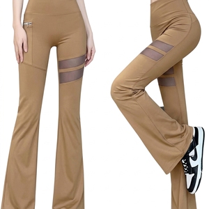 Pantalones de microfibra elástica de cintura alta, resistentes a las arrugas, de nailon/spandex, acampanados, que estilizan la cadera y el abdomen, elásticos, talla grande. - Product Image 6