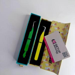 Pince à cils professionnelle de haute qualité, motif personnalisé jaune-vert, en acier inoxydable de précision, marque privée, 90 pinces à cils - Product Image 3