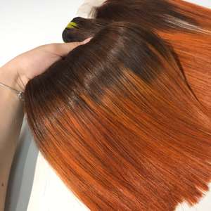 Super Quality 100% Virgin Vietnamese Hair Extensions Factory Priced Bonde Straight Super Double Drawn <b>Ombre</b> Orange Color - Product Image 3