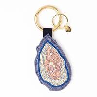 Porte-clés de luxe brodé de perles, élégant, style ethnique, avec perles de rocaille et motif brodé