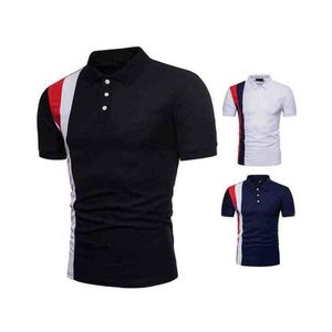 Polo de Manga Corta para Hombre, Corte Ajustado, Bloques de Color, Ribete en Contraste, Diseño Sólido de Punto Informal, Blanco, Negro, Azul Marino - Product Image 1