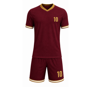 Elegant Maroon Football Uniform Gold Accents | Sleek Classic Tricolor Athletic Set | Breathable 100% Polyester Quick Dry Soccer - Product Image 3