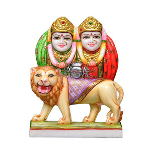 Premium Marble Chamunda Mata Statue - 18 Inch | Handcrafted White Marble Chamunda Devi Murti with Lion | MALIYAS Jaipur - Product Image 2