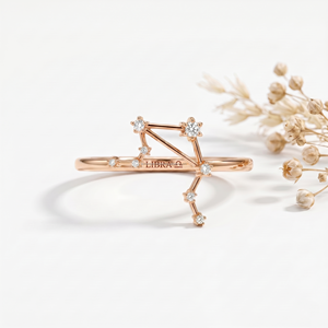 Anillo del Zodiaco Libra, Joyería de Lujo en Oro con Diamantes DEF VVS, Símbolo de Armonía y Equilibrio, Joyería de Moda, Gran Oferta por Menos de 99$ - Product Image 1