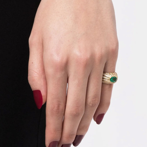 Luxury Yellow <b>Gold</b> <b>Cocktail</b> <b>Ring</b> With Round Brilliant Cut Diamond Geometric Design Unisex Everyday Wear - Product Image 2