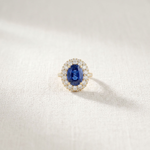 Anillo Clásico de Diamantes Chapado en Oro de 14k con Piedra Central Ovalada Azul, Joyería Nupcial para Mujer, Compromiso, Boda - Product Image 2