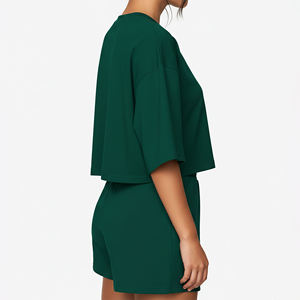 Tops cortos de algodón para mujer OEM, diseño propio, top corto de alta calidad, conjunto informal de dos piezas - Product Image 5