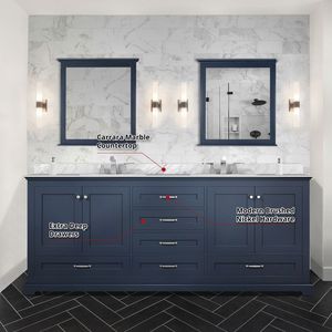 Blu navy 80 pollici. L X 22 Pollici Mobile Bagno Doppio con Top in Marmo di Carrara e Set Rubinetteria per Bagni Piccoli - Product Image 6