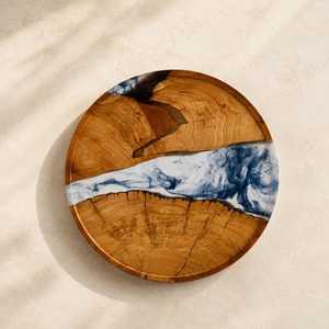 Luxury Handcrafted <b>Epoxy</b> Resin & Natural Acacia Wood Serving Tray with Premium Gold Metal Handles for <b>Coffee</b> <b>Table</b>, Kitchen - Product Image 1