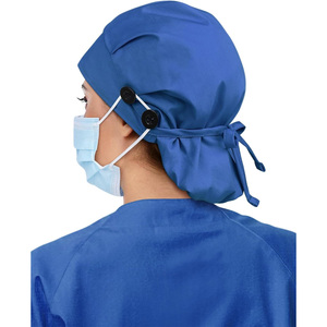 Blue Satin Surgical <b>Cap</b> with Buttons and Tie Back Needle Detection for Hospital Uniforms Unisex <b>Scrub</b> Headwear Accessory - Product Image 3
