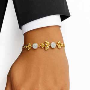 18ct Gold Floral Crystal Link Bracelet for Women Elegant Luxury Chain Jewelry Wedding Party Daily Wear Adjustable Gift - Product Image 6