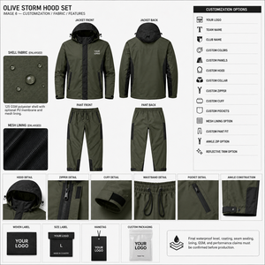 Unisex Hooded Waterproof Tracksuit Set Custom Color Lightweight Full Length Summer Sporty Style Back <b>Zip</b> Pocket OEM Custom Logo - Product Image 4