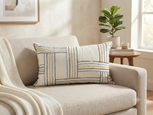 Luxury 100% Linen Embroidered Lumbar Cushion <b>Cover</b> | Premium Decorative <b>Throw</b> Pillow <b>Cover</b> for <b>Sofa</b>, Living Room & Home Decor - Product Image 2