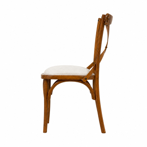 Chaise de salle à manger en teck massif style toscan, dossier croisé, qualité supérieure, assise rembourrée en cuir PU, mobilier de maison et d'hôtel - Product Image 3