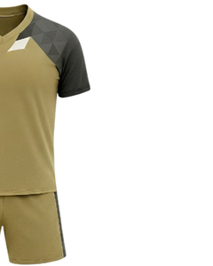 Men V Neck Sports T Shirt And Shorts <b>Set</b> Khaki Olive Polyester Quick Dry Breathable Athletic Training Wear OEM Custom Uniforms - Product Image 4