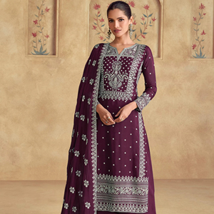 Traje Midi Plazzo Moderno Semisentado de Georgette Bordado Premium para Bodas, Diwali y Fiestas - Product Image 1