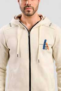 Sweat à capuche unisexe zippé en molleton 100 % coton, coupe oversize, style streetwear décontracté avec logo imprimé sur le devant, épais et chaud pour l'hiver - Product Image 1