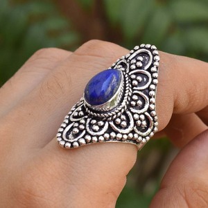 Bague artisanale en lapis-lazuli naturel, argent sterling 925, pour filles et femmes - Product Image 1