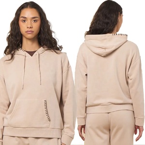 Sweat-shirt à capuche beige surdimensionné unisexe, décontracté, en coton French Terry, avec poche, manches longues, couleur unie, pour l'automne - Product Image 1