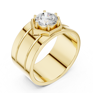 Anillo llamativo solitario audaz para hombre con diamante creado en laboratorio en oro amarillo – Joyería de diamantes contemporánea para novio - Product Image 2