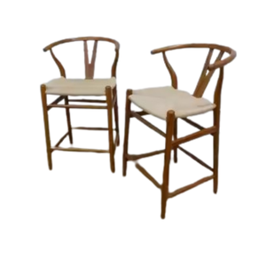 Chaise de bar contemporaine en bois massif avec siège en corde tressée à la main pour comptoir de café, zone de bar ou îlot de cuisine - Product Image 3