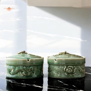 Cenicero de Cerámica de Calidad Garantizada con Diseño de Dragón, Estilo Chino Tradicional, Esmalte Verde, Decoración de Escritorio para el Hogar - Product Image 6
