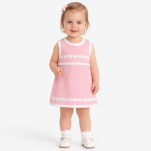 Vestidos de Suéter Tejido sin Mangas de Algodón y Cachemira Rosa para Bebés y Niñas Pequeñas, Diseño OEM - Product Image 1