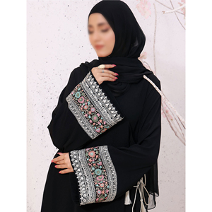 Nuevos diseños de abayas estampadas con frente abierto, ropa tradicional musulmana, abaya para mujer, vestido musulmán con hiyab - Product Image 3