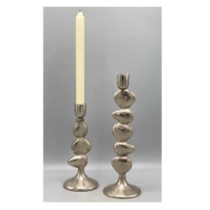 Silver <b>Taper</b> Holder Stacks Rounded Aluminum Handmade Christmas Easter <b>Candle</b> Holder Home Decor - Product Image 2