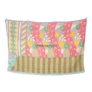 Old Kantha <b>Quilt</b> Indian Reversible Hand Stitched Heavy <b>Throw</b> Old Sari Blanket Patch Work Heavy 3 To 5 Layers Kantha <b>Quilt</b> - Product Image 2