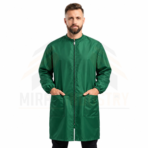 Combinaison de travail pour homme en polyester vert, fermeture éclair sur le devant, résistante à l'eau, blouse de salon de coiffure - Product Image 1