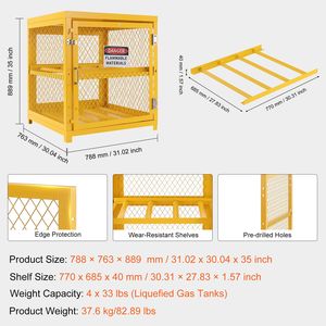 Armadio Orizzontale per Stoccaggio Bombole, Capacità 4 x 33 Libbre, 31.02x30.04x35 Pollici, Gabbia per Bombole di Gas Propano per Magazzini - Product Image 4