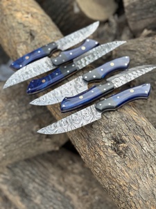 Couteau de Chef en Acier Damas 67 Couches, Forgé à la Main, Lame Fixe, Ambidextre, Manches en Résine Bleue, Personnalisé, Utilitaire Extérieur - Product Image 3