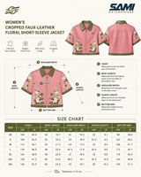 Blouson de moto en cuir tissé matelassé à imprimé floral rose pour femme, manches courtes, fermeture éclair, col contrastant, coupe courte, automne-hiver