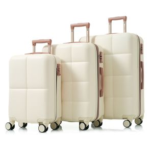 3 pezzi da 20 pollici con guscio rigido in ABS bianco Set bagaglio porta porta USB aereo certificato bagaglio a mano con supporto Spinner ruote - Product Image 2