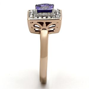 Anello in Acciaio Inossidabile Bicolore Oro Rosa TK1162 con Tanzanite CZ di Grado AAA - Categoria Prodotti Piatti e Stoviglie - Product Image 4