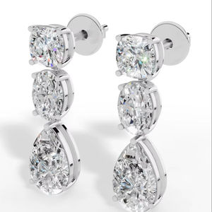 Pendientes Colgantes de Plata de Ley 925 Brillantes con Tres Piedras, Diamantes Cultivados en Laboratorio con Corte Pera Ovalado y Zirconia Cúbica, Certificados por IGI - Product Image 6