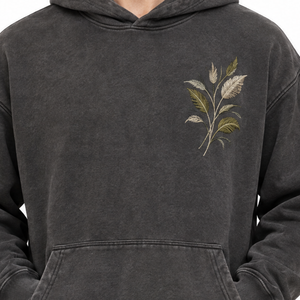 Sweat à capuche personnalisé délavé à l'acide, style vintage, effet soleil délavé, pour homme, avec broderie florale sur la poitrine - Product Image 2