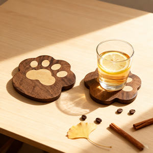 New Fashion Classic Style <b>Round</b> Walnut Wood Cup <b>Mat</b> Coasters 11.5x12.2x1.2cm Free Eco-Friendly Reusable Insulated Cute Stylish - Product Image 2