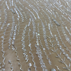 Beautiful Hand beaded <b>white</b> lace sequins bead <b>sand</b> pearl design for wedding lace fabric and party wear fabric for garment - Product Image 1