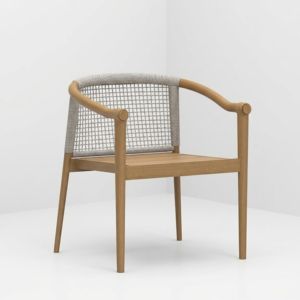 Fauteuil de salle à manger scandinave moderne en bois massif avec dossier en corde tressée, accoudoirs courbes, pieds coniques et coussin d'assise – Idéal pour restaurant et maison (vente en gros) - Product Image 3
